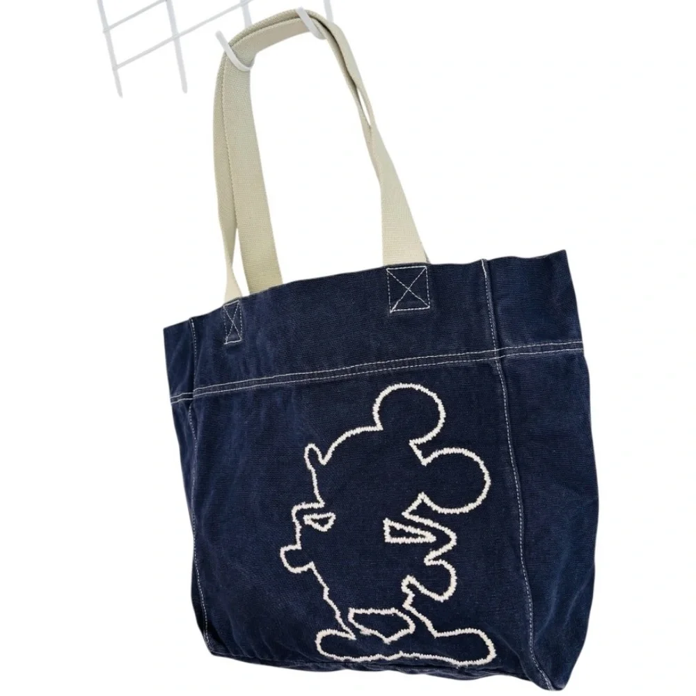Disneyland Resort Blue Canvas Tote Bag with Embroidered Mickey Mouse Silhouette